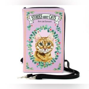 Novelty stories about cats for cat lovers purse faux book new crossbody